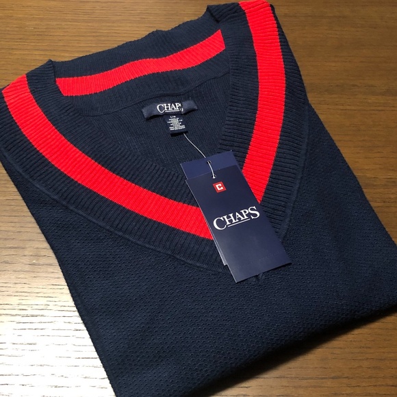 NWT Chaps Tipped V Neck Sweater - Picture 2 of 5